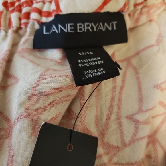 Lane Bryant Pull On Linen Blend Pants Cream Red Palm Leaf Print Womens 14/16 - Picture 9 of 12